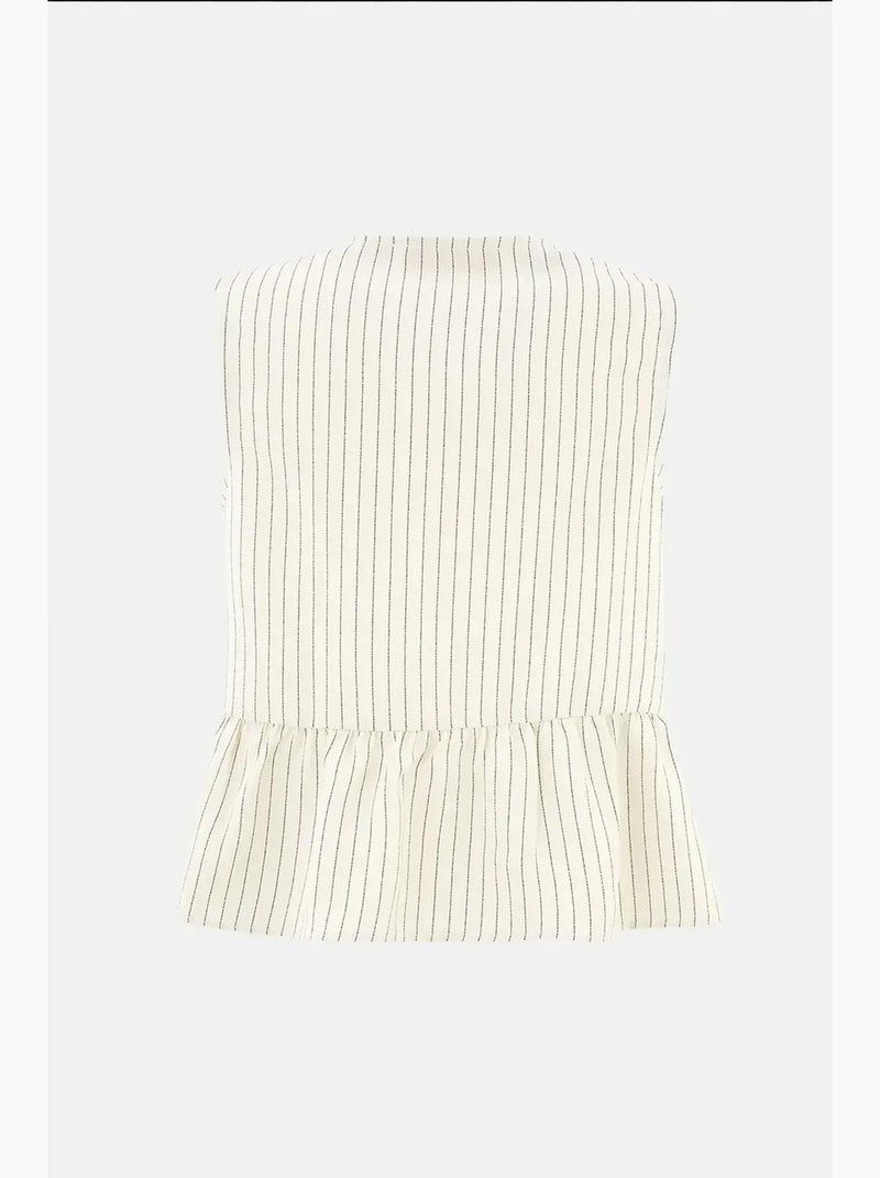 Blusa às riscas com gola redonda e sem mangas hiccup Branco - Kiabi