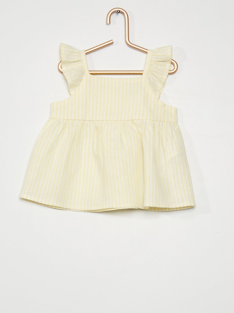Blusa às riscas de linho AMARELO - Kiabi