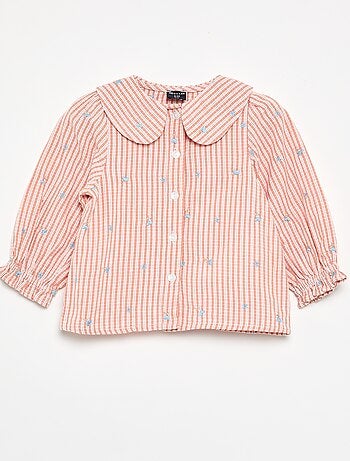 Blusa às riscas de manga comprida com bordados \'flores\'