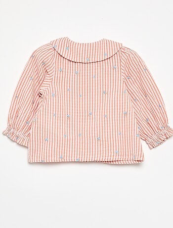 Blusa às riscas de manga comprida com bordados \'flores\'
