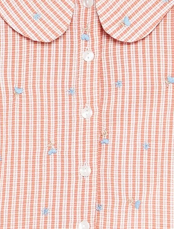 Blusa às riscas de manga comprida com bordados \'flores\'