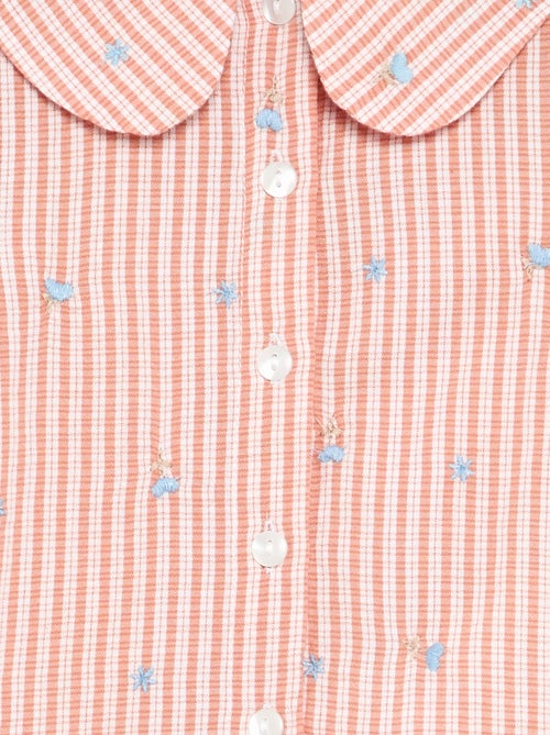 Blusa às riscas de manga comprida com bordados \'flores\' - Kiabi