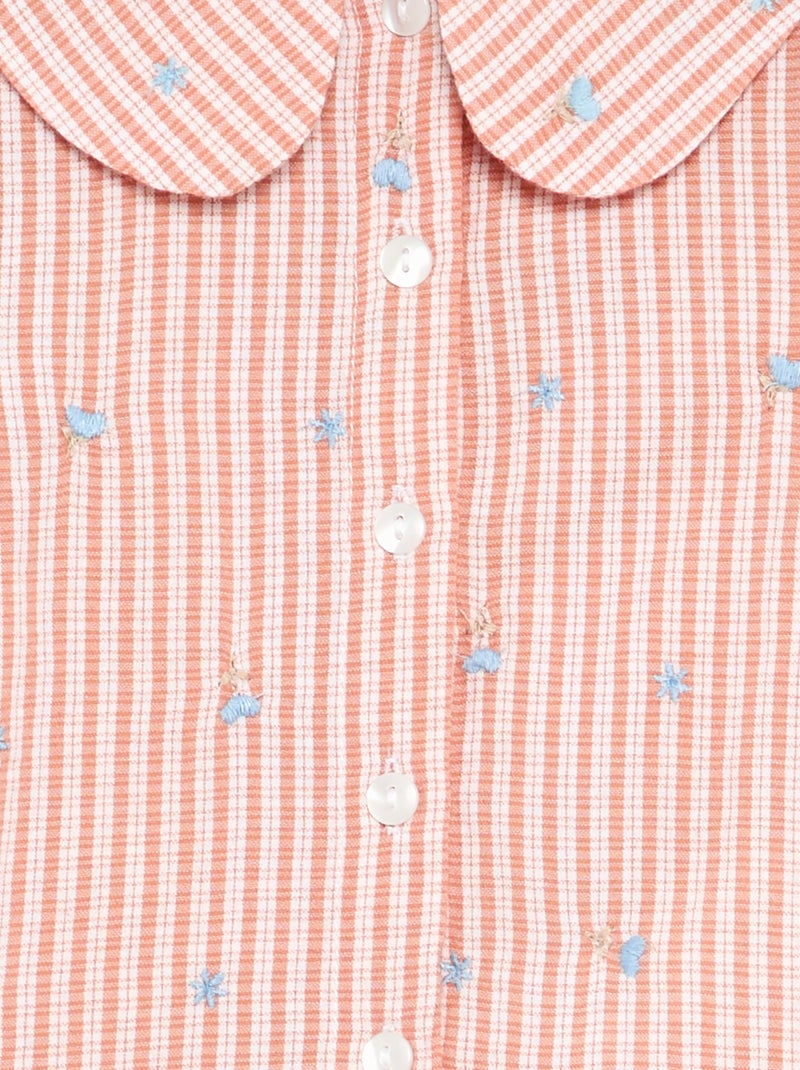 Blusa às riscas de manga comprida com bordados \'flores\' Rosa - Kiabi