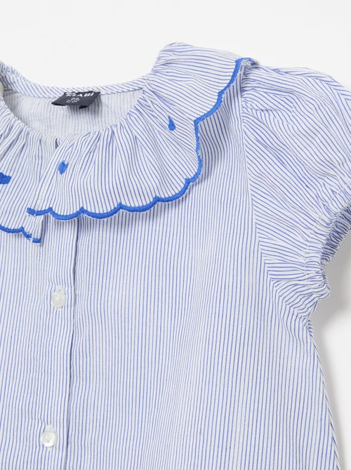 Blusa às riscas de manga curta e base com folhos - Kiabi