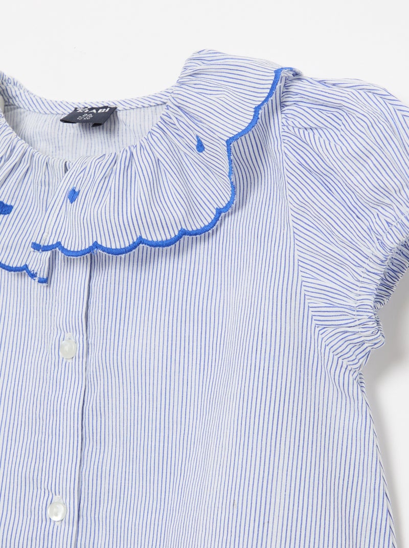Blusa às riscas de manga curta e base com folhos Azul - Kiabi