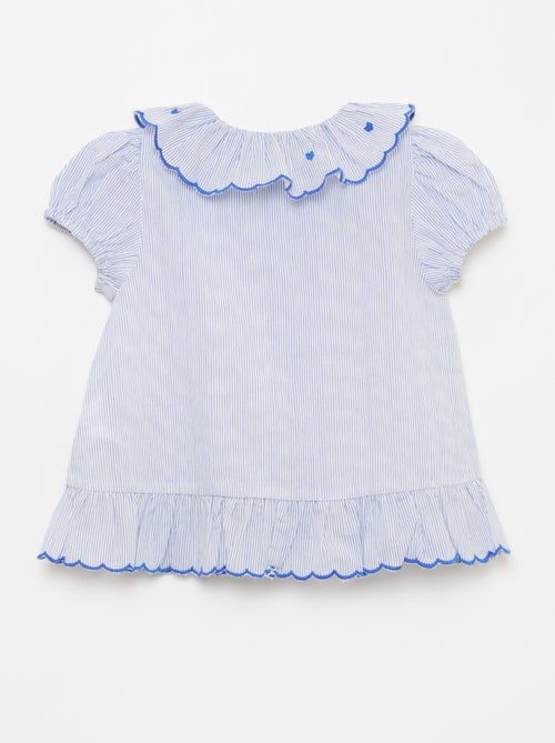 Blusa às riscas de manga curta e base com folhos - Kiabi