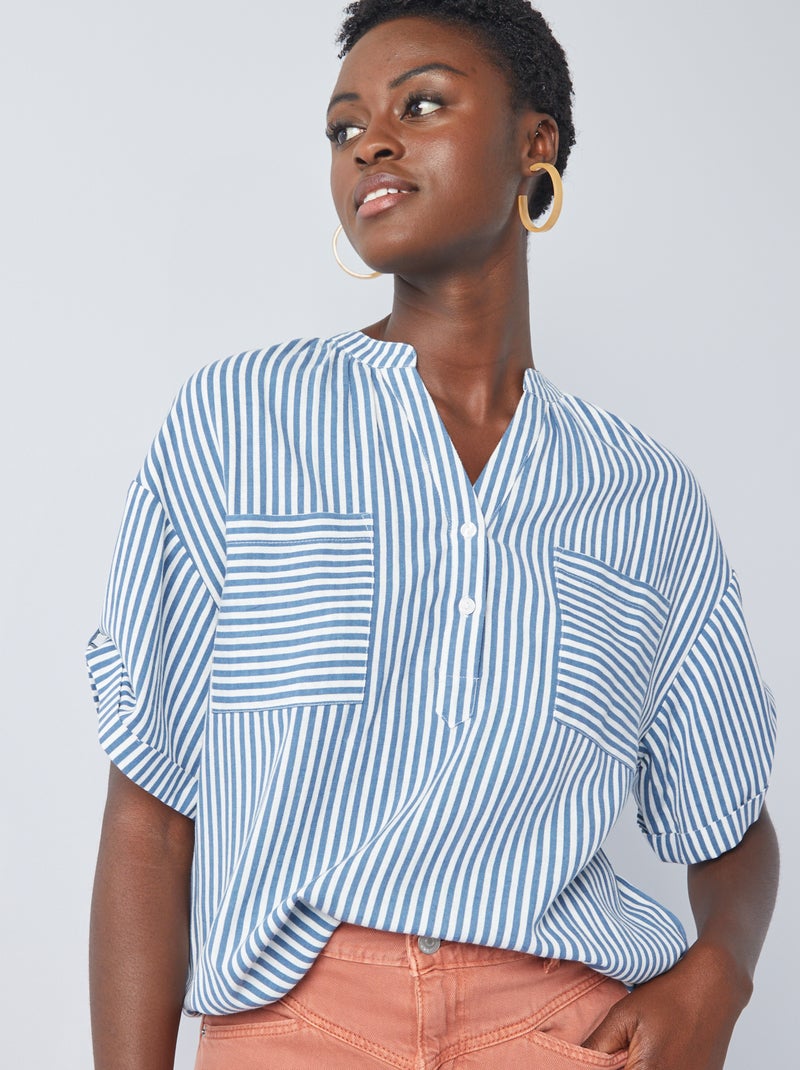 Blusa às riscas em linho misturado BEGE - Kiabi