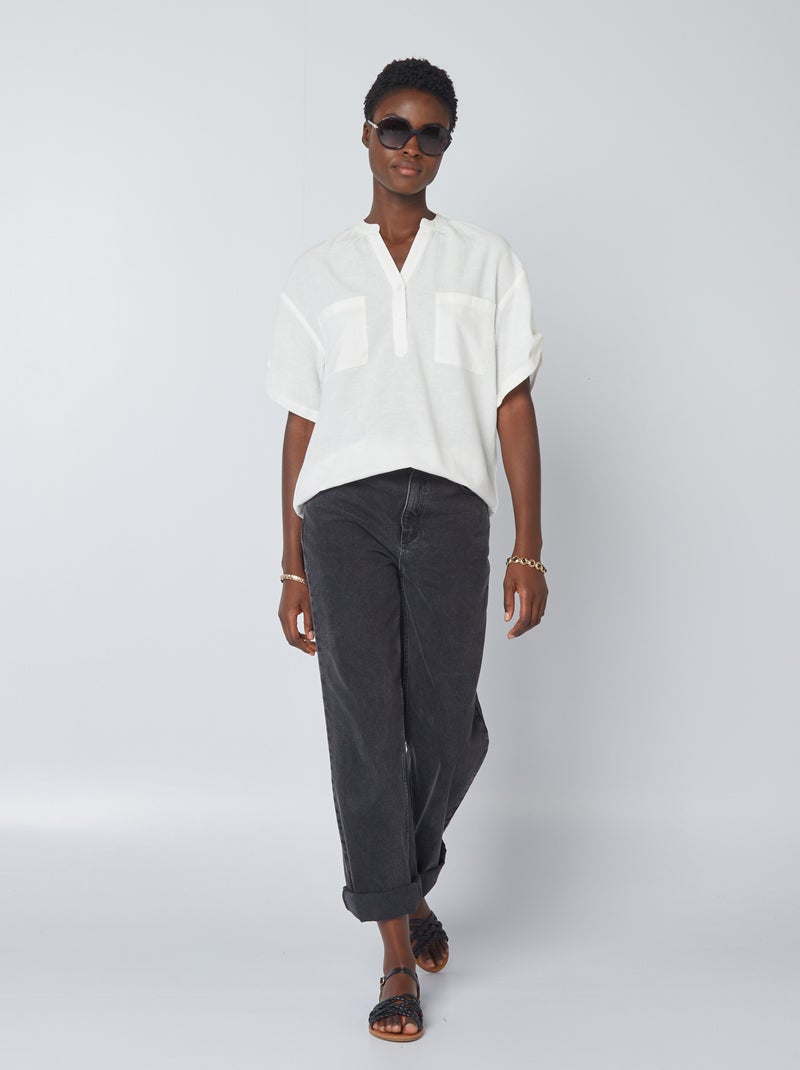 Blusa às riscas em linho misturado Branco - Kiabi