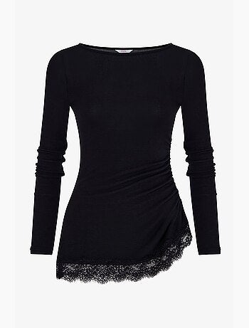 Blusa assimétrica com detalhe em renda e manga comprida penti