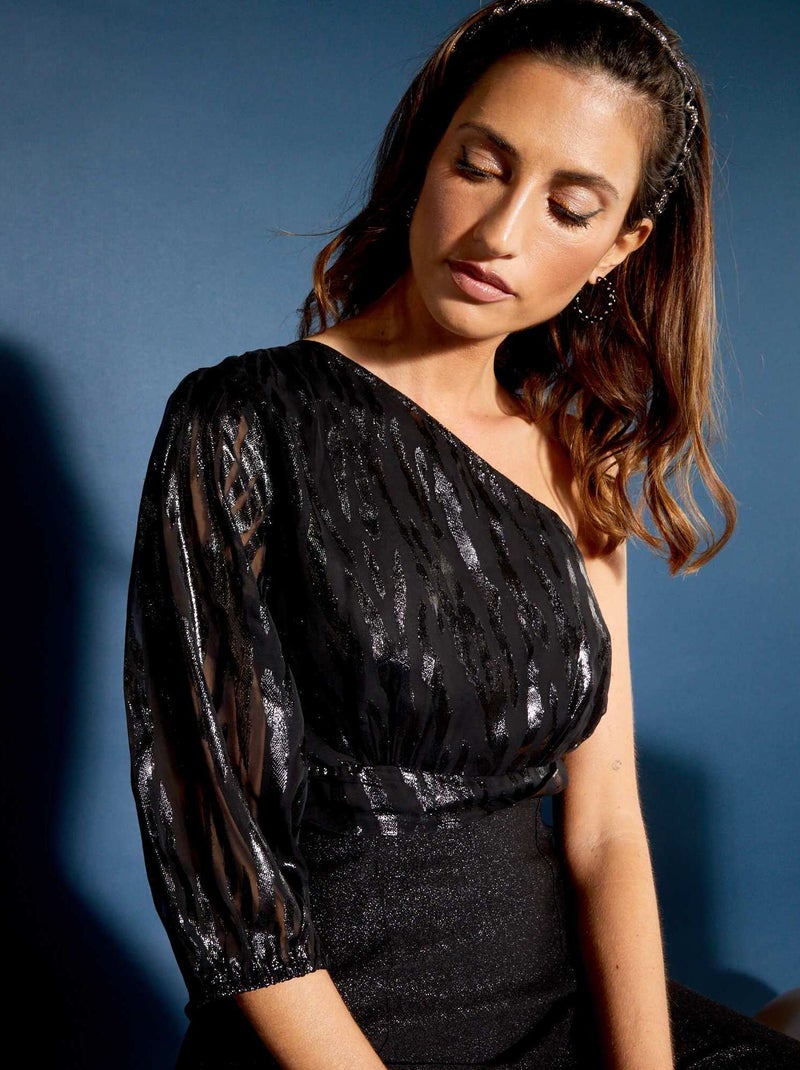 Blusa assimétrica com motivo iridescente Preto - Kiabi