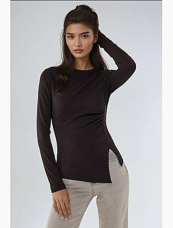 Blusa assimétrica de manga comprida e gola redonda hiccup