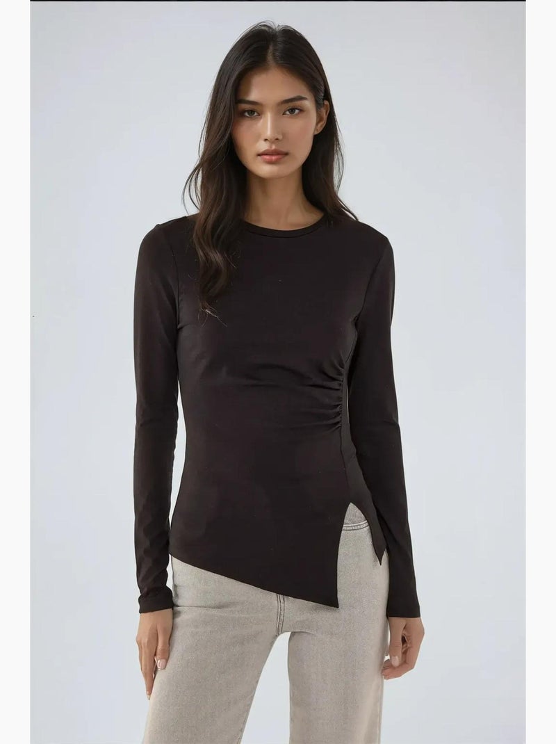 Blusa assimétrica de manga comprida e gola redonda hiccup Preto - Kiabi