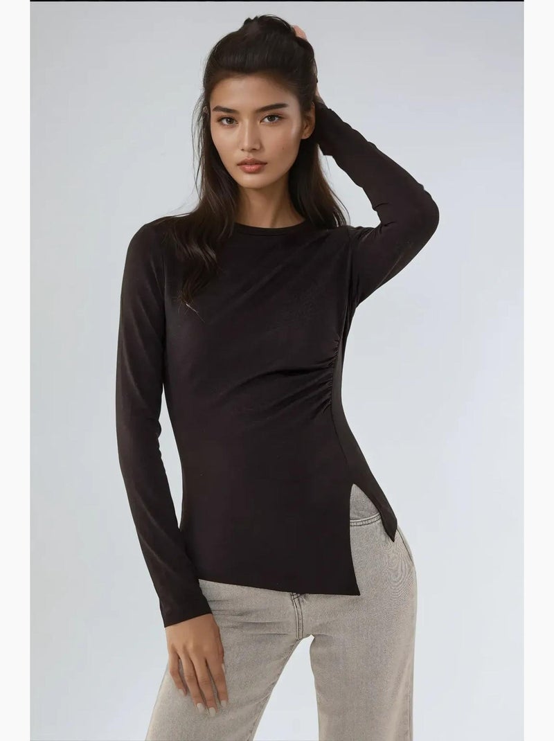 Blusa assimétrica de manga comprida e gola redonda hiccup Preto - Kiabi