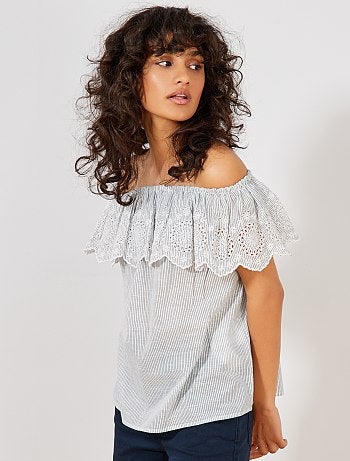 Blusa bardot bordada - Kiabi