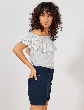 Blusa bardot bordada - Kiabi