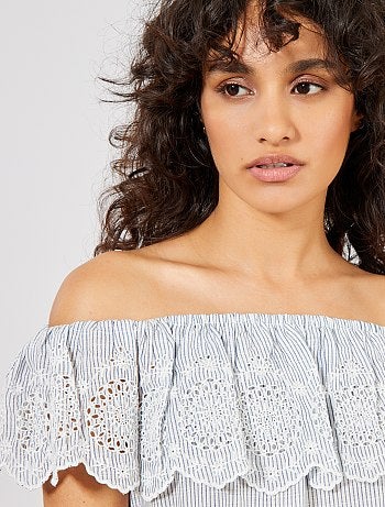 Blusa bardot bordada - Kiabi