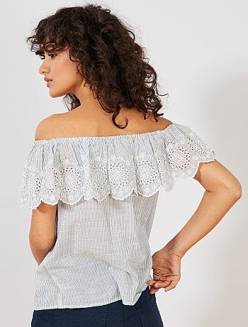 Blusa bardot bordada - Kiabi