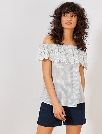 Blusa bardot bordada - Kiabi