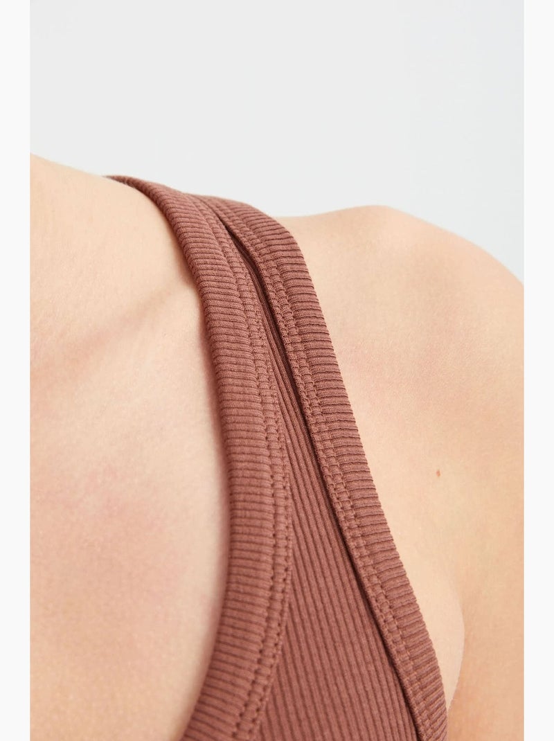 Blusa básica lisa com decote redondo hiccup Castanho - Kiabi