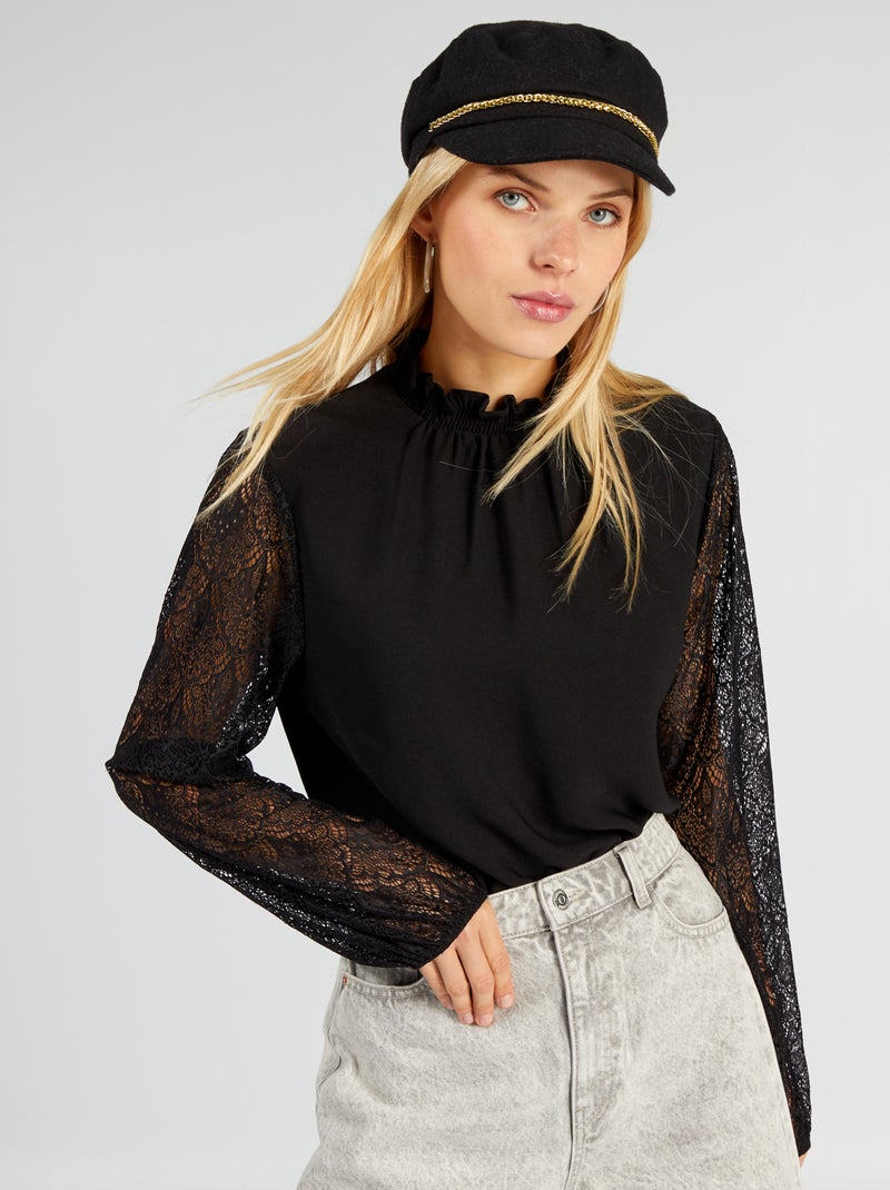 Blusa bi-matéria PRETO - Kiabi