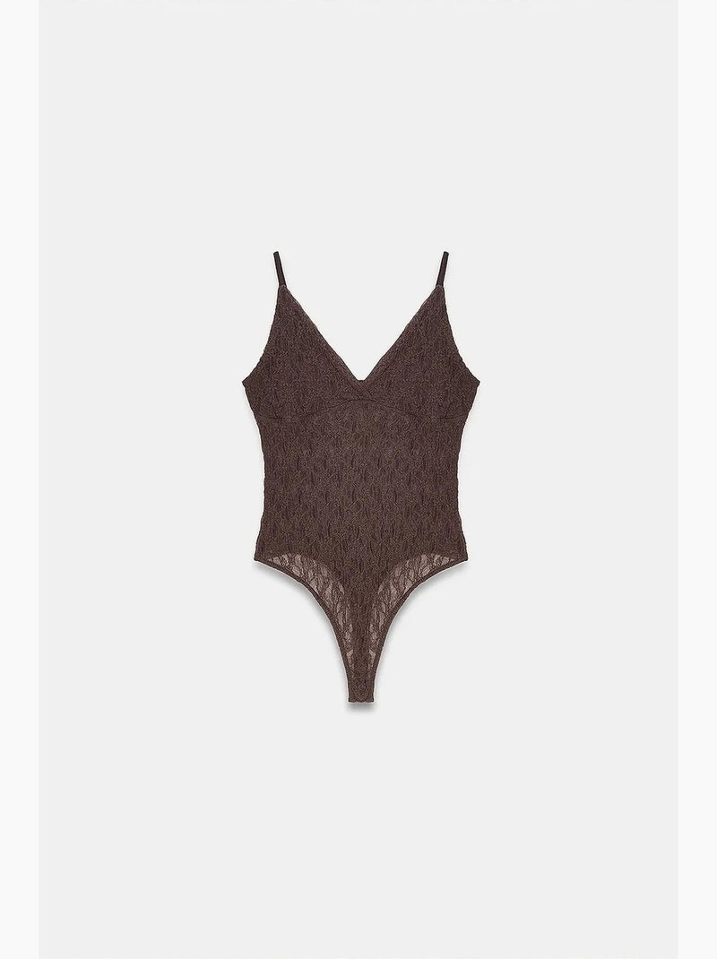 Blusa body de renda sem mangas dilvin Castanho - Kiabi