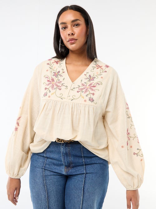 Blusa bordada com flores - Kiabi