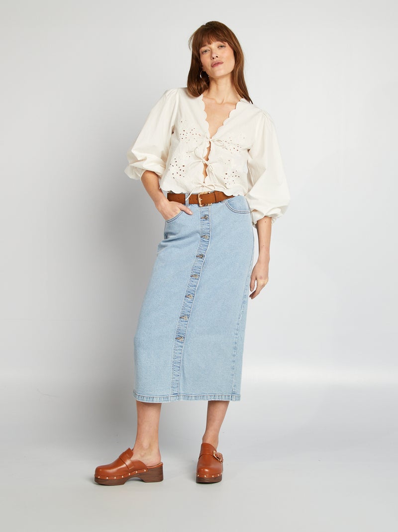 Blusa bordada com laços BEGE - Kiabi