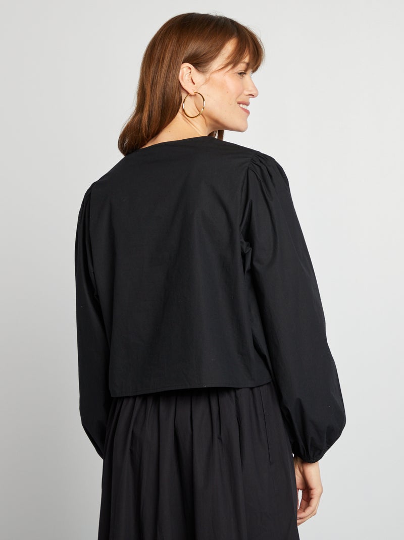 Blusa bordada com laços Preto - Kiabi