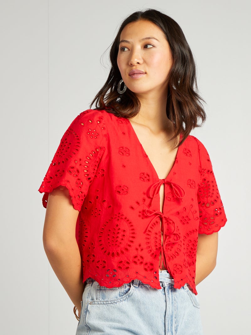 Blusa bordada com laços Vermelho - Kiabi