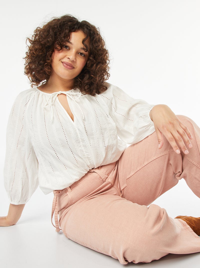Blusa bordada com mangas 3/4 Branco - Kiabi