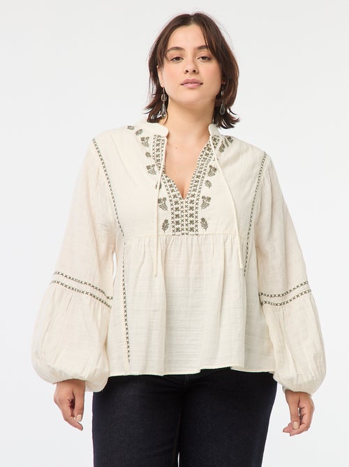 Blusa bordada de manga comprida - Kiabi