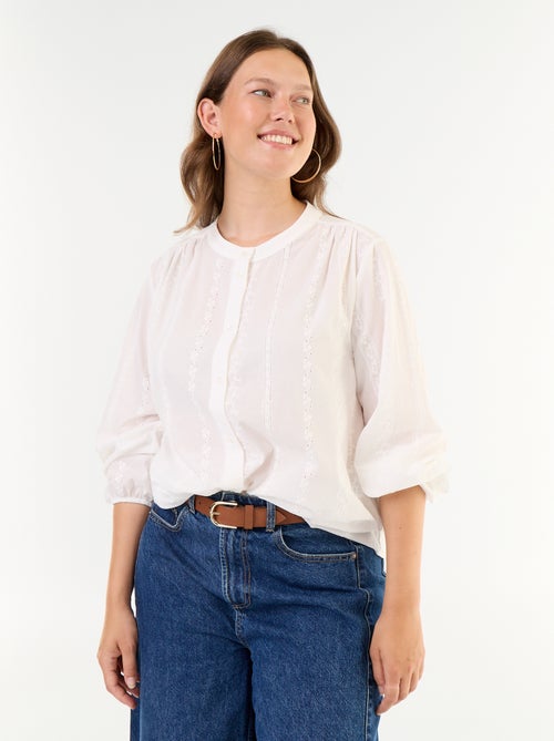 Blusa bordada de manga comprida - Kiabi
