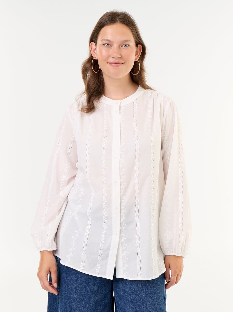 Blusa bordada de manga comprida Branco - Kiabi