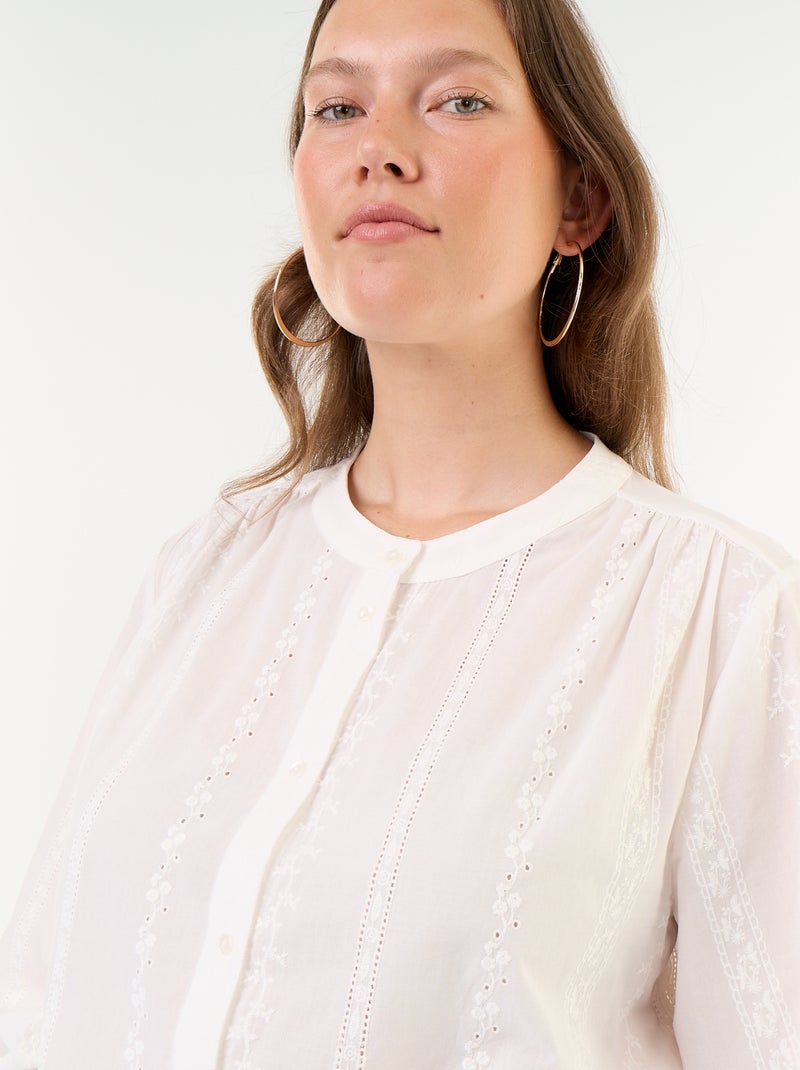 Blusa bordada de manga comprida Branco - Kiabi