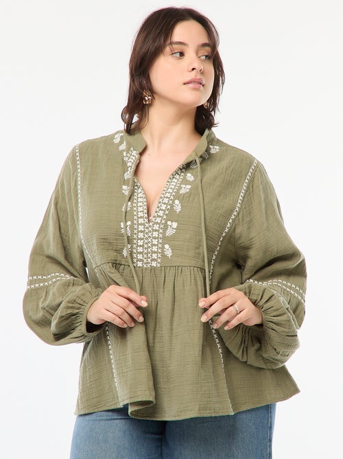 Blusa bordada de manga comprida - Kiabi