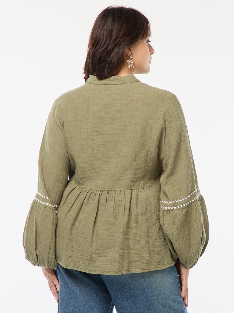 Blusa bordada de manga comprida Verde - Kiabi