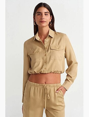 Blusa camisa cropped em tencel dilvin