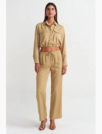 Blusa camisa cropped em tencel dilvin