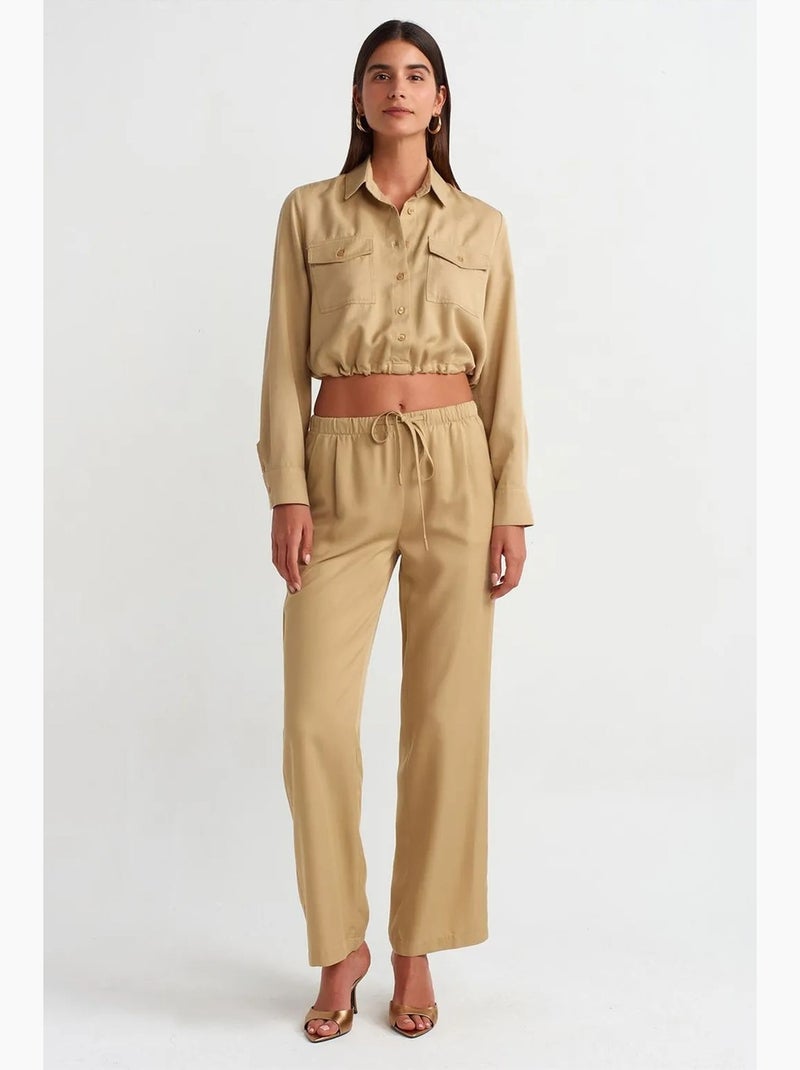 Blusa camisa cropped em tencel dilvin Camelo - Kiabi