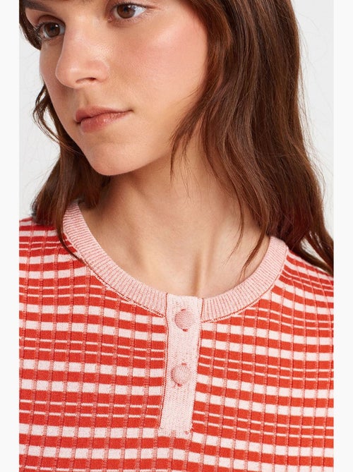 Blusa canelada às riscas com botões à frente dilvin - Kiabi