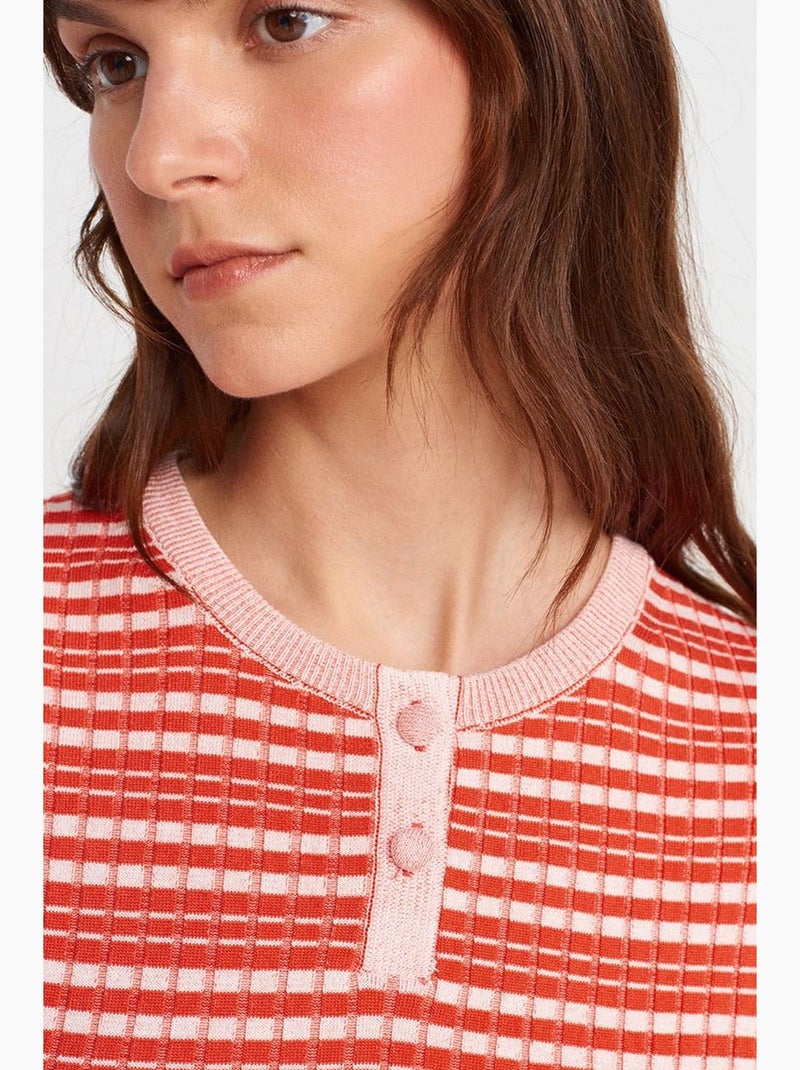 Blusa canelada às riscas com botões à frente dilvin Vermelho/Rosa - Kiabi