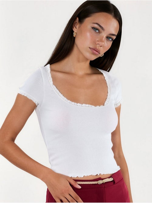 Blusa canelada com decote em u de corte justo busem - Kiabi