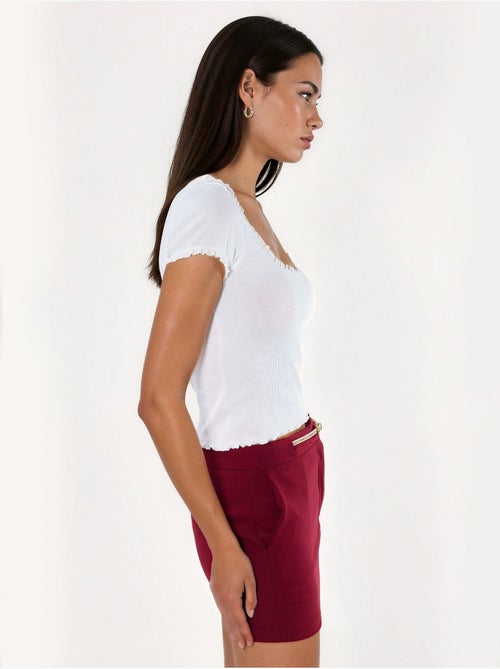 Blusa canelada com decote em u de corte justo busem - Kiabi