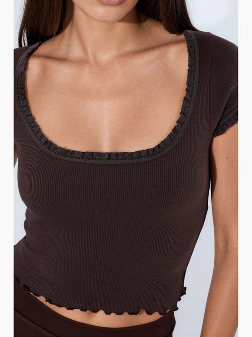 Blusa canelada com decote em u de corte justo busem - Kiabi