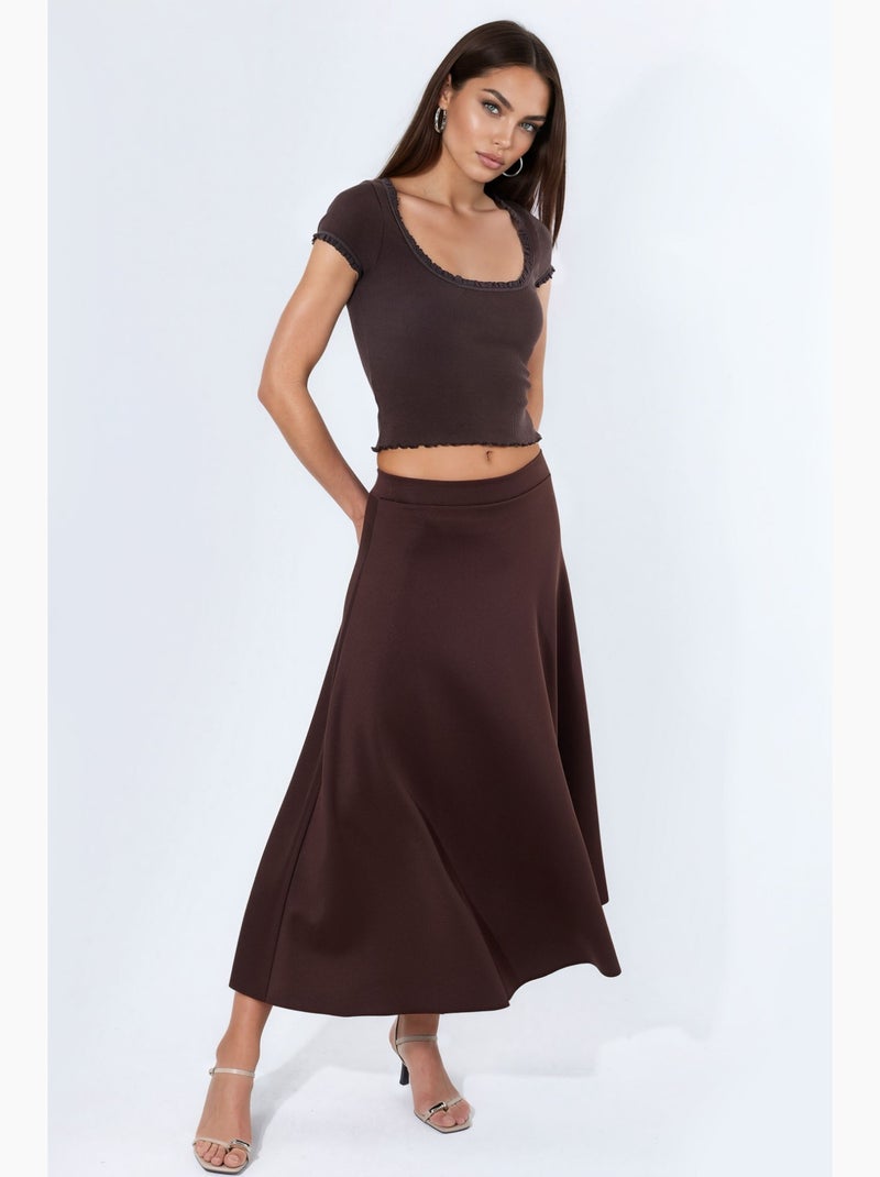 Blusa canelada com decote em u de corte justo busem Castanho-chocolate - Kiabi