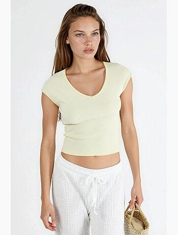 Blusa canelada com decote em v busem