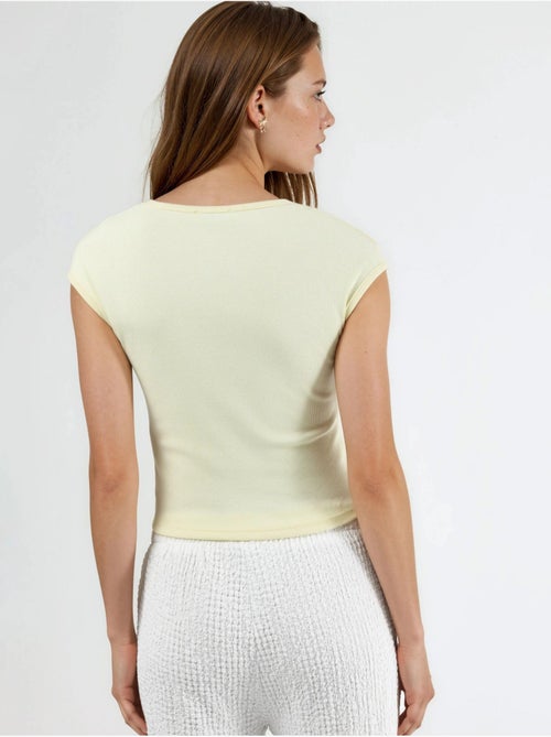 Blusa canelada com decote em v busem - Kiabi
