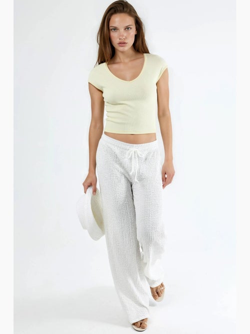 Blusa canelada com decote em v busem - Kiabi