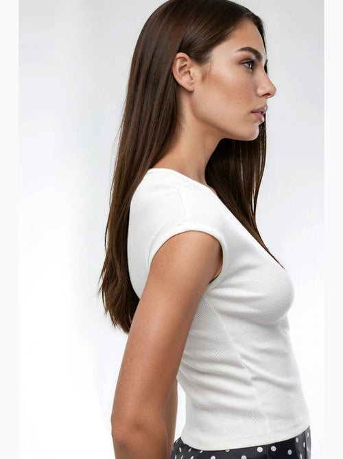 Blusa canelada com decote em v busem - Kiabi