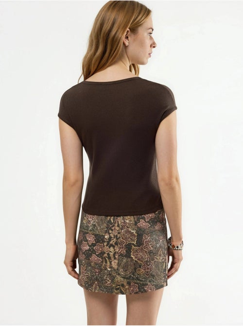 Blusa canelada com decote em v busem - Kiabi
